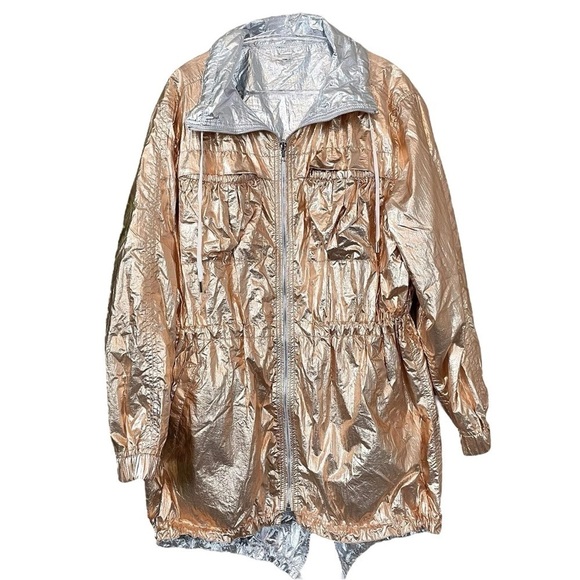 Blank NYC Reversible Windbreaker Jacket Metallic Silver Copper Gold Size XS - Picture 1 of 11